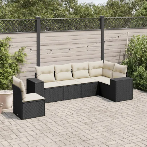 Conjunto Sofás de Jardim c/ Almofadões Vime PE Preto (6 pcs)