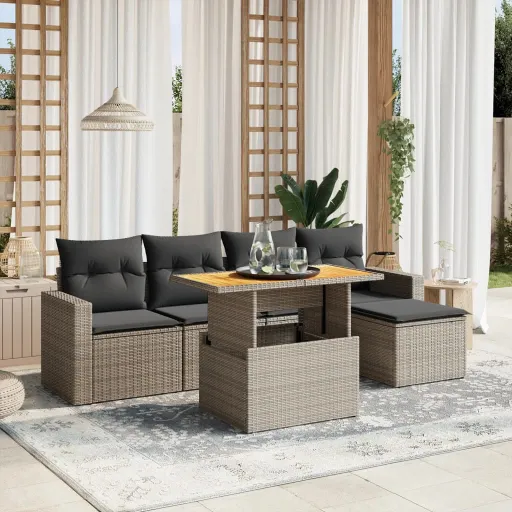 Conjunto Sofás de Jardim com Almofadões Vime Cinzento (6 pcs)