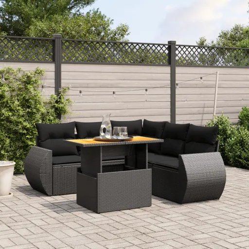 Conjunto Sofás de Jardim c/ Almofadões Vime PE Preto (6 pcs)