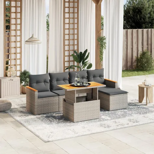 Conjunto Sofás de Jardim com Almofadões Vime Cinzento (6 pcs)