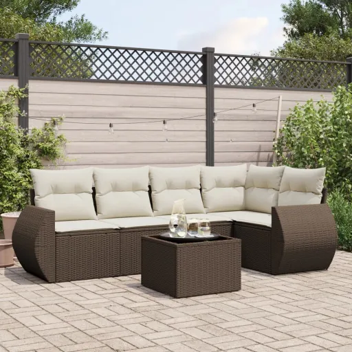 Conjunto de Sofás Jardim c/ Almofadões Vime PE Castanho (6 pcs)