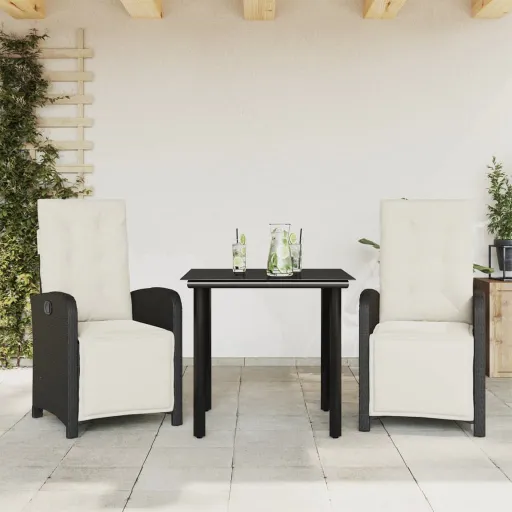 Conjunto de Bistrô com Almofadões Vime PE Preto (3 pcs)
