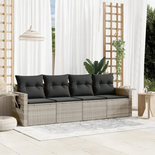 Conj. Sofás Jardim c/ Almofadões Vime PE Cinzento-Claro (4 pcs)