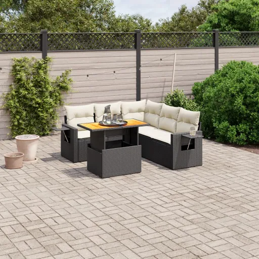 Conjunto Sofás de Jardim c/ Almofadões Vime PE Preto (6 pcs)