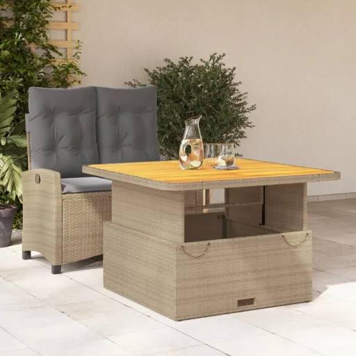 Conjunto de Jantar p/ Jardim com Almofadões Vime PE Bege (2 pcs)