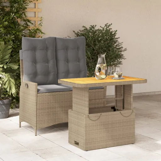 Conjunto de Jantar p/ Jardim com Almofadões Vime PE Bege (2 pcs)
