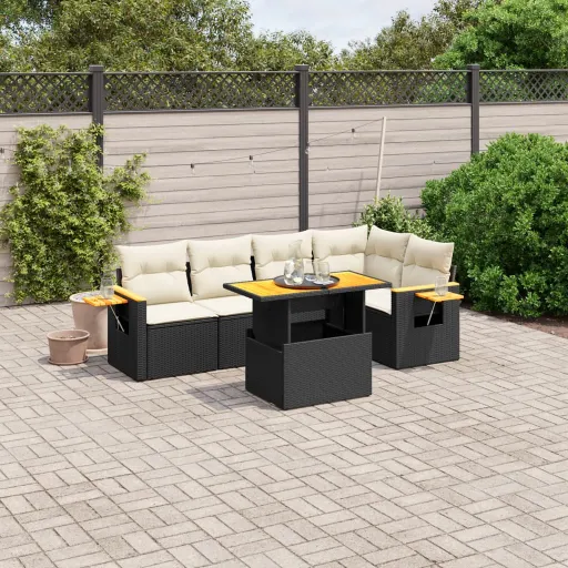 Conjunto Sofás de Jardim c/ Almofadões Vime PE Preto (6 pcs)