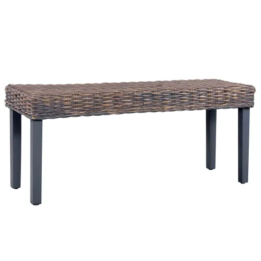 Banco 110cm Vime Kubu Natural e Madeira Maciça de Mogno Cinza