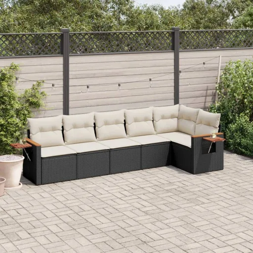 Conjunto Sofás de Jardim c/ Almofadões Vime PE Preto (6 pcs)