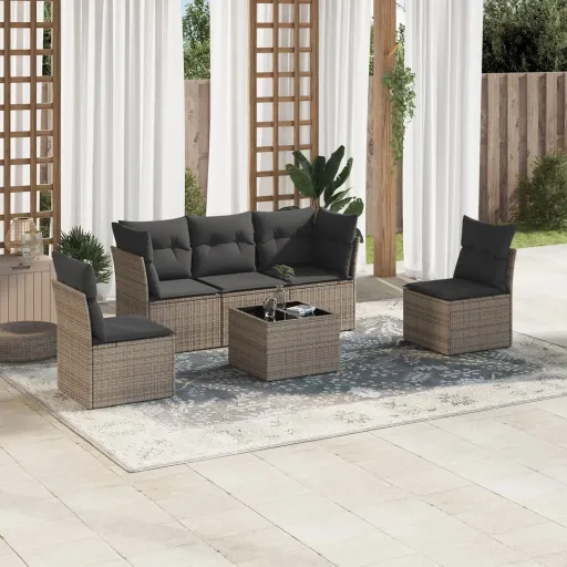 Conjunto Sofás de Jardim com Almofadões Vime Cinzento (6 pcs)