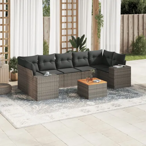 Conjunto Sofás de Jardim c/ Almofadões Vime PE Cinzento (8 pcs)