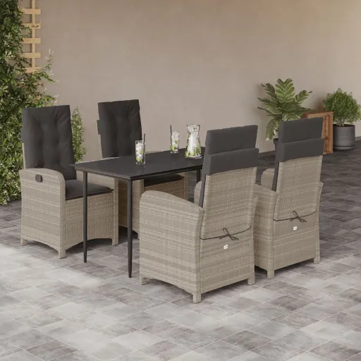 Conjunto de Jantar p/ Jardim c/ Almofadões Cinzento Claro (5 pcs)