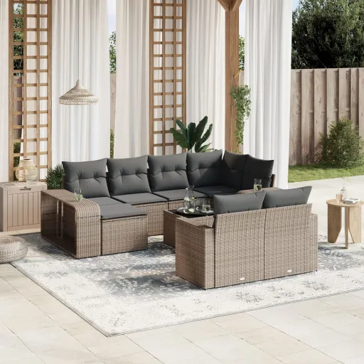 Conjunto Sofás de Jardim c/ Almofadões Vime PE Cinzento (11 pcs)