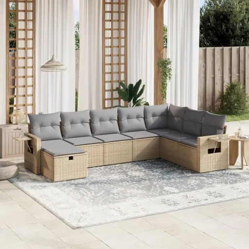 Conj. Sofás Jardim c/ Almofadões Vime PE Bege Misturado (8 pcs)
