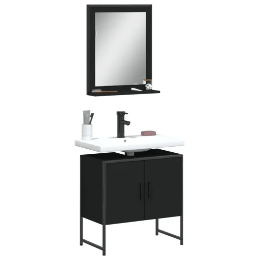 Conjunto Móveis Casa de Banho Derivados de Madeira Preto (2 pcs)