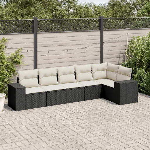 Conjunto Sofás de Jardim c/ Almofadões Vime PE Preto (6 pcs)