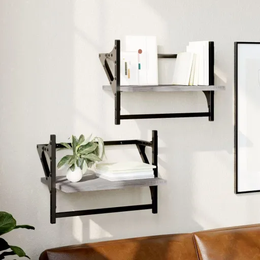 Prateleiras de Parede c/ Barras   40x25x30 cm Cinza Sonoma (2 pcs)