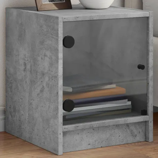Mesa Cabeceira c/ Porta Vidro   35x37x42cm Cinzento Cimento (2 pcs)