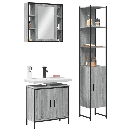 Conjunto Móveis WC Derivados de Madeira Cinzento Sonoma (3 pcs)