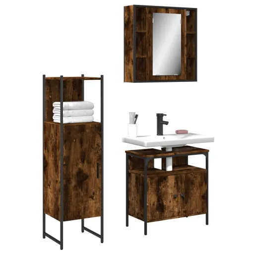 Conjunto Móveis WC Derivados de Madeira Carvalho Fumado (3 pcs)