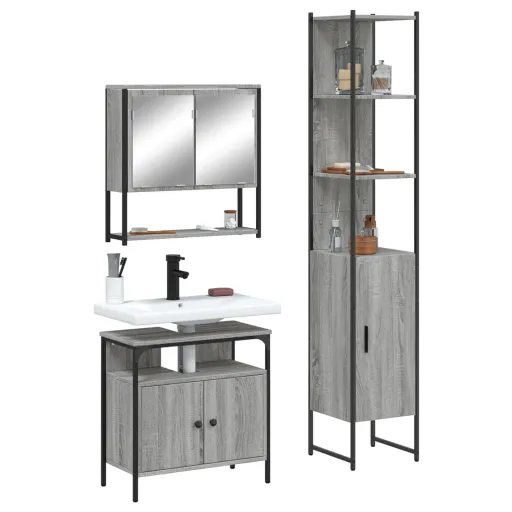 Conjunto Móveis Casa de Banho Madeira Proc. Cinza Sonoma (3 pcs)