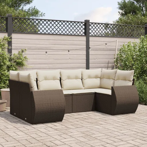 Conjunto de Sofás Jardim c/ Almofadões Vime PE Castanho (6 pcs)