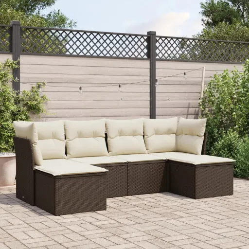 Conjunto de Sofás Jardim c/ Almofadões Vime PE Castanho (6 pcs)