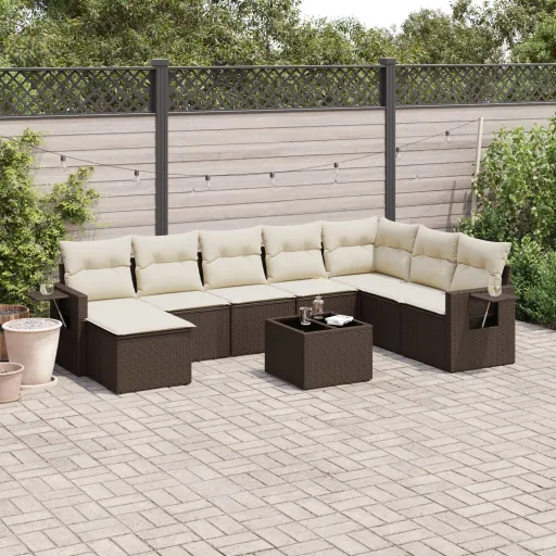 Conjunto Sofás p/ Jardim c/ Almofadões Vime PE Castanho (9 pcs)