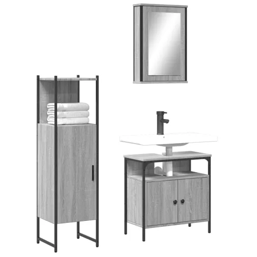 Conjunto Móveis Casa de Banho Madeira Proc. Cinza Sonoma (3 pcs)