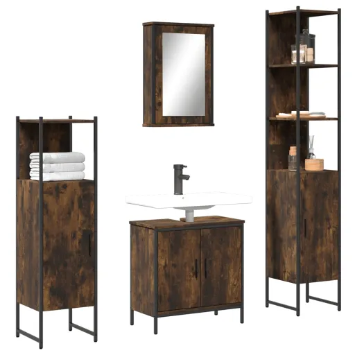 Conjunto de Móveis WC Derivados de Madeira Carvalho Fumado (4 pcs)