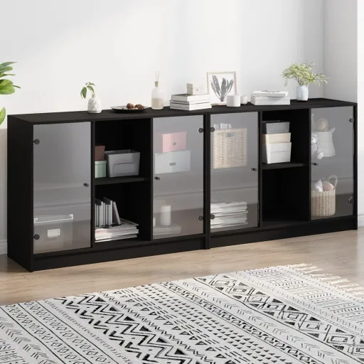 Estante c/ Portas 204x37x75 cm Derivados de Madeira Preto