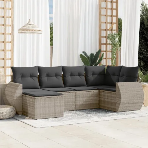 Conj. Sofás Jardim com Almofadões Vime PE Cinzento-Claro (6 pcs)