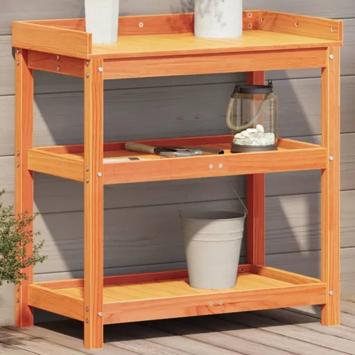 Mesa de Jardinagem c/ Prateleiras Madeira Pinho Maciça Castanho