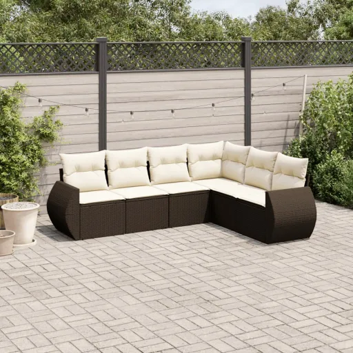 Conjunto de Sofás Jardim c/ Almofadões Vime PE Castanho (6 pcs)