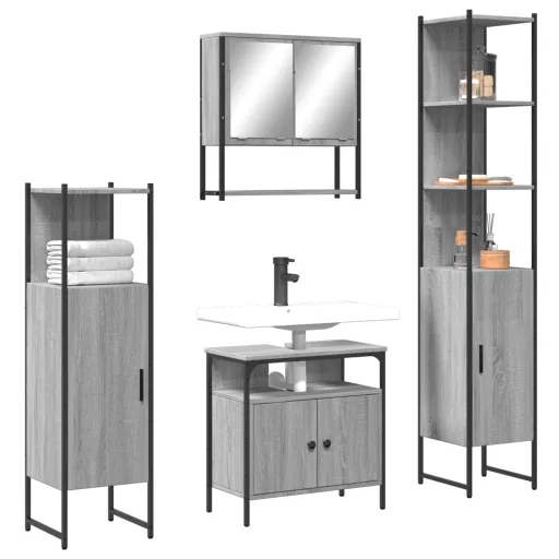 Conjunto Móveis Casa de Banho Madeira Proc. Cinza Sonoma (4 pcs)