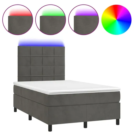 Cama Box Spring Colchão LED 120x190cm Couro Artif. Cinza-Escuro