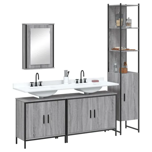 Conjunto Móveis Casa de Banho Madeira Proc. Cinza Sonoma (4 pcs)