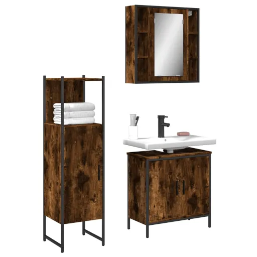 Conjunto Móveis WC Derivados de Madeira Carvalho Fumado (3 pcs)