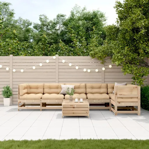 Conjunto Lounge de Jardim c/ Almofadões Pinho Maciço (7 pcs)