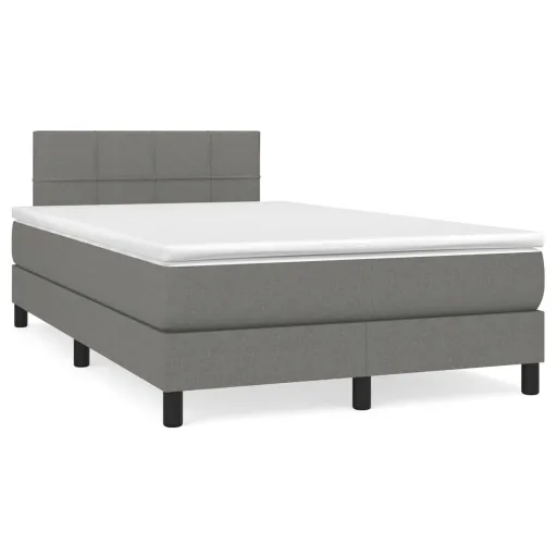 Cama Box Spring c/ Colchão e LED 120x190 cm Tecido Cinza-Escuro