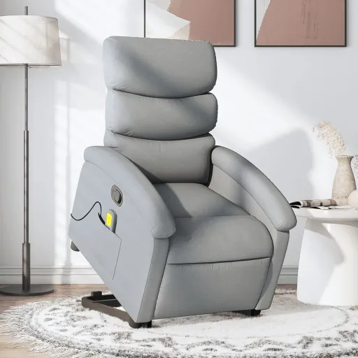 Poltrona Reclinável Massagens Tecido Cinzento-Claro