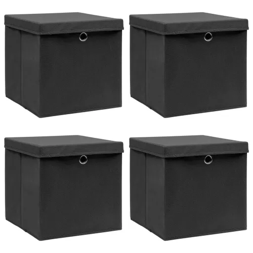 Caixas de Arrumação com Tampas   32x32x32 cm Tecido Preto (4 pcs)