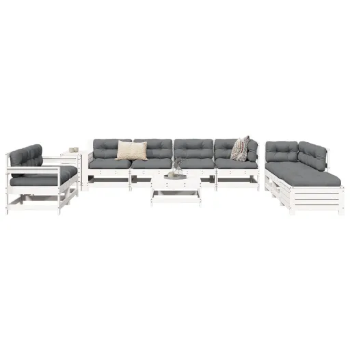 Conjunto Sofás de Jardim Madeira de Pinho Maciça Branco (11 pcs)