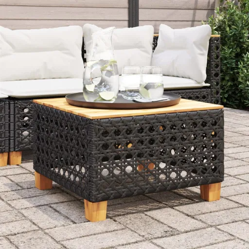 Mesa de Jardim 55x55x36 cm Vime PE e Madeira de Acácia Preto