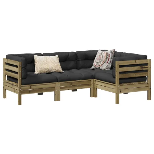 Conjunto Sofás p/ Jardim com Almofadões Pinho Impregnado (4 pcs)
