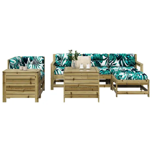 Conjunto Sofás Jardim Madeira de Pinho Impregnada (7 pcs)