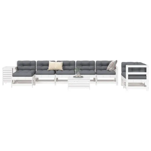 Conjunto Sofás de Jardim Madeira de Pinho Maciço Branco (10 pcs)