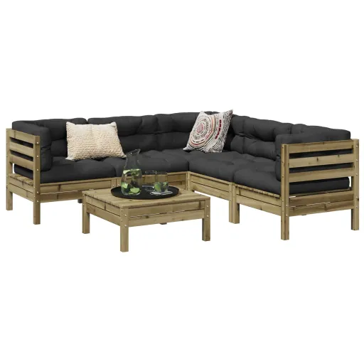 Conjunto Sofás de Jardim c/ Almofadões Pinho Impregnado (6 pcs)