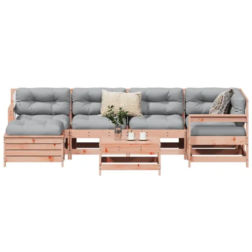 Conjunto Sofás Jardim Madeira Abeto-de-Douglas (7 pcs)