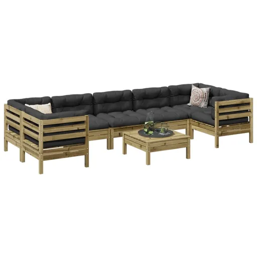 Conj. Sofás Jardim c/ Almofadões Madeira Pinho Impregnada (8 pcs)